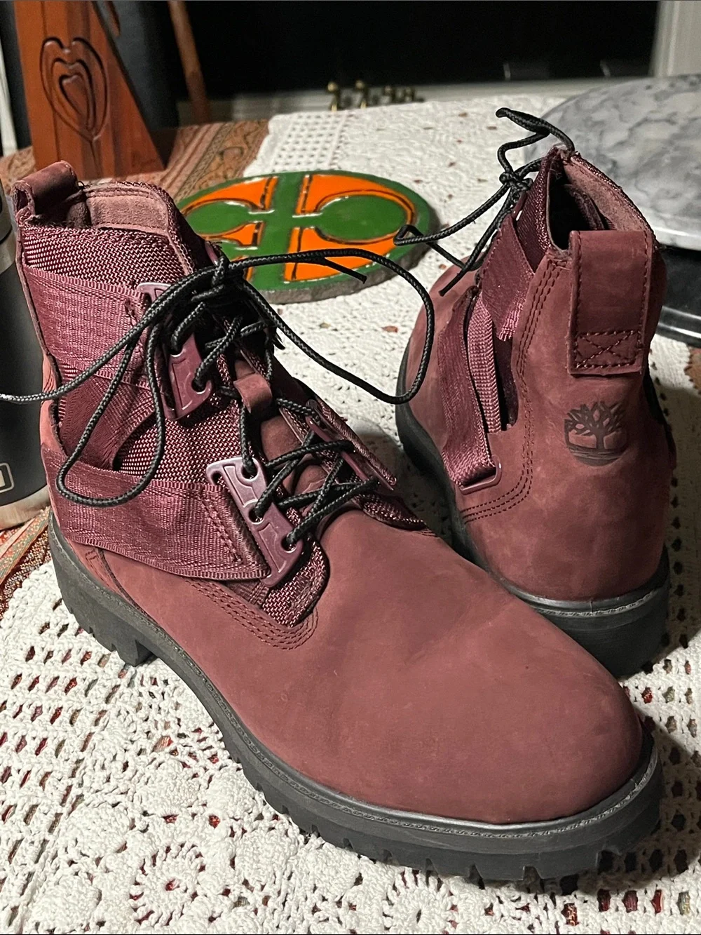 Timberland 6inch Premium Belt buckle Men's Burgundy Lace-Up Work Boot black sole